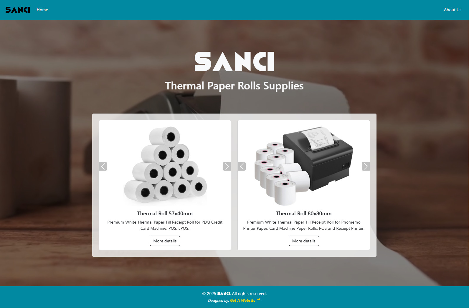 Screenshot of SANCI Thermal Paper Rolls, built using Bootstrap, PHP, and MySQL